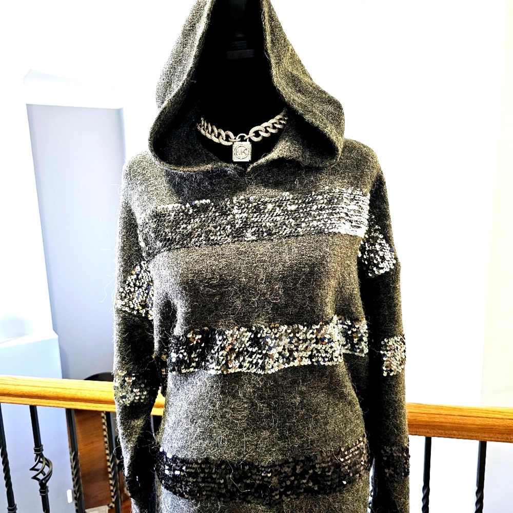 Nine West Sequin Shine Hooded Sweater